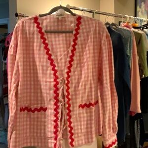 22c# HAPTICS NWOT Pink& white Gingham Cardigan w Red Trim &pockets